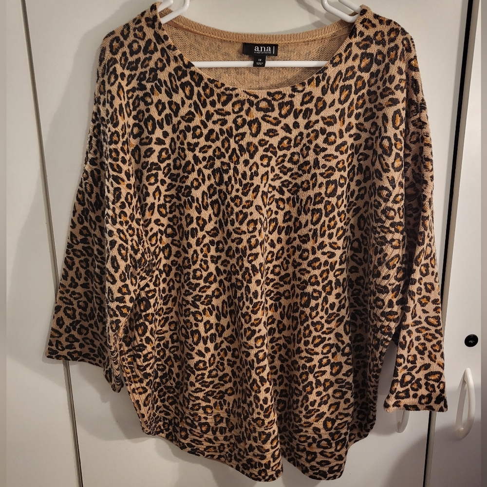Ana Womans 1X Leapord Print Sweater
